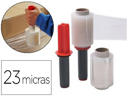 FILM EXTENSIBLE MANUAL CON APLICADOR ANCHO 100 MM ESPESOR 23 MICRAS 440 G TRANSPARENTE (Ref.MINIFILM10)