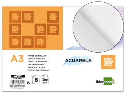 LIDERPAPEL - PAPEL DIBUJO 297X420MM 300G/M2 ACUARELA PACK DE 6 (Ref.AC02)