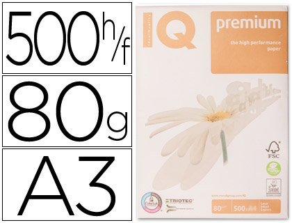 IQ - PAPEL FOTOCOPIADORA PREMIUM DIN A3 80 GRAMOS PAQUETE DE 500 HOJAS 