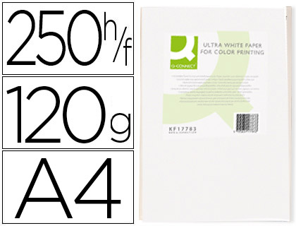 Q-CONNECT - PAPEL FOTOCOPIADORA ULTRA WHITE DIN A4 120 GRAMOS PAQUETE DE 250 HOJAS (Ref.KF17785)