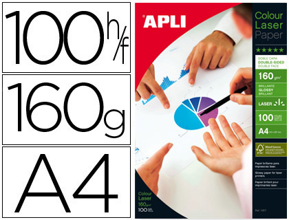 APLI - PAPEL FOTOGRAFICO GLOSSY DOBLE CARA DIN A4 PACK DE 100 HOJAS 160 GR (Ref.11817)