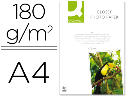 Q-CONNECT - PAPEL FOTO GLOSSY DIN A4 ALTA CALIDAD DIGITAL PHOTO -PARA INK-JET BOLSA DE 50 HOJAS DE 180 GR (Ref.KF02771)