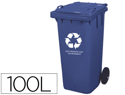 Q-CONNECT - PAPELERA CONTENEDOR PLASTICO CON TAPADERA 100L COLOR AZUL 800X510X525 MM CON RUEDAS (Ref.KF04240)