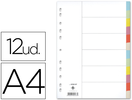 Q-CONNECT - SEPARADOR CARTULINA JUEGO DE 12 SEPARADORES DIN A4-MULTITALADRO (Ref.KF00188)