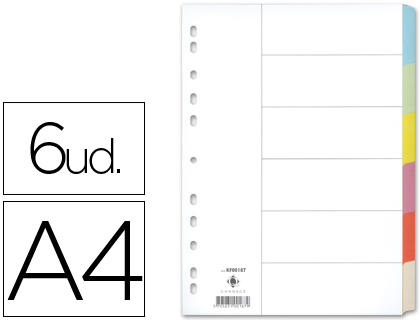 Q-CONNECT - SEPARADOR CARTULINA JUEGO DE 6 SEPARADORES DIN A4 -MULTITALADRO (Ref.KF00187)