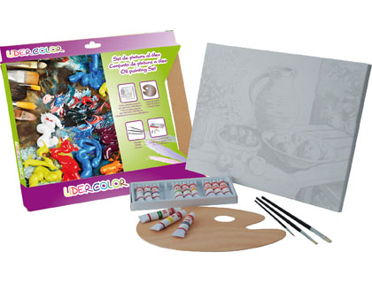 LIDERCOLOR - SET PINTURA AL OLEO CONTIENE 1 LIENZO IMPRIMACION 30X40CM 1 PALETA MADERA 3 BROCHAS TUBOS 12X12ML OLEO (Ref.A19220)