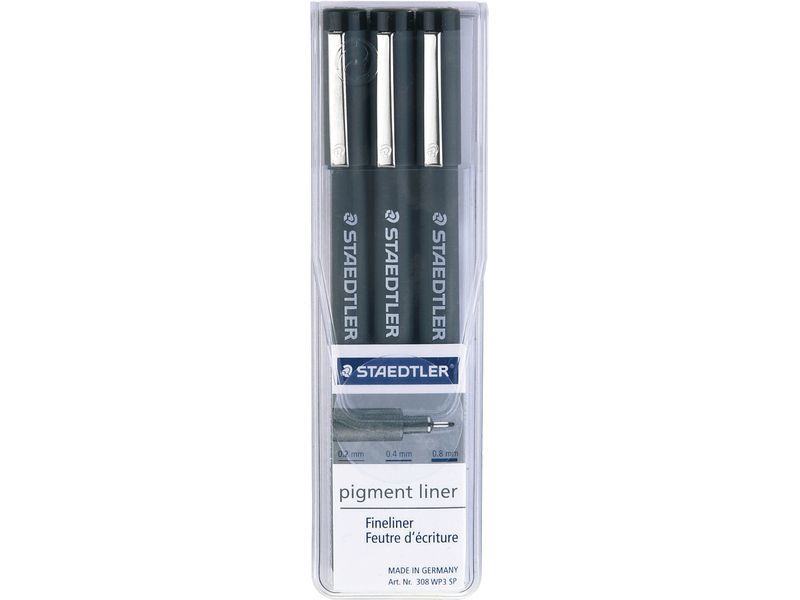 STAEDTLER - Estuche rotuladores Pigment Liner 3 ud Negro (Ref.308 WP3 SP)