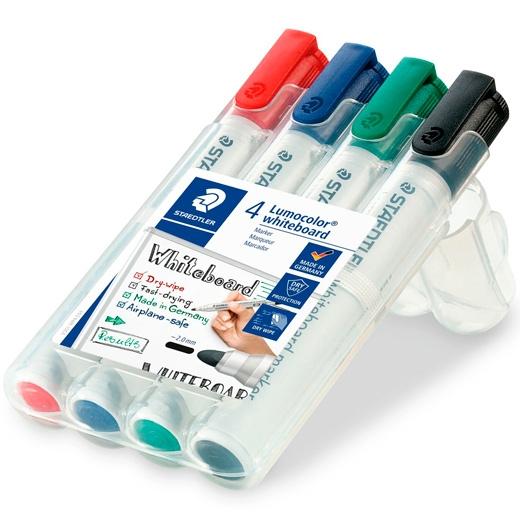 STAEDTLER - Marcador pizarra blanca Estuche 4ud Trazo 2 mm Punta conica Borrado en seco (Ref.351WP4)