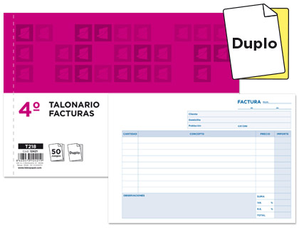 LIDERPAPEL - TALONARIO FACTURAS CUARTO ORIGINAL Y COPIA APAISADO CON I.V.A. (Ref.T218)