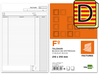 LIDERPAPEL - TALONARIO FACTURAS FOLIO ORIGINAL Y COPIA T223 CON I.V.A. TEXTO EN CATALAN (Ref.T223-CAT)
