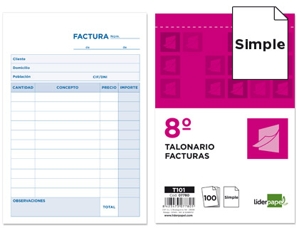 LIDERPAPEL - TALONARIO FACTURAS OCTAVO -SIN IVA- 101 (Ref.T101)