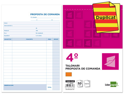 LIDERPAPEL - TALONARIO PEDIDOS CUARTO ORIGINAL Y COPIA T222 TEXTO EN CATALAN (Ref.T222-CAT)