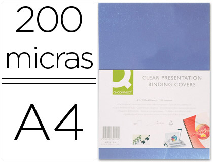 Q-CONNECT - TAPA DE ENCUADERNACION PVC DIN A4 INCOLORA 200 MC CAJA DE 100 UNIDADES (Ref.KF32121)