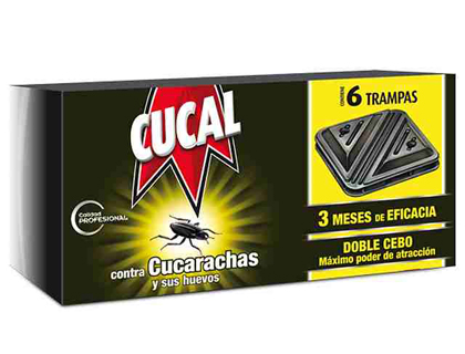 CUCAL - TRAMPA DE CUCARACHAS CONTRA CUCARACHAS Y HUEVOS DOBLE CEBO 3 MESES DE EFICACIA PACK DE 6 TRAMPAS (Ref.19280)