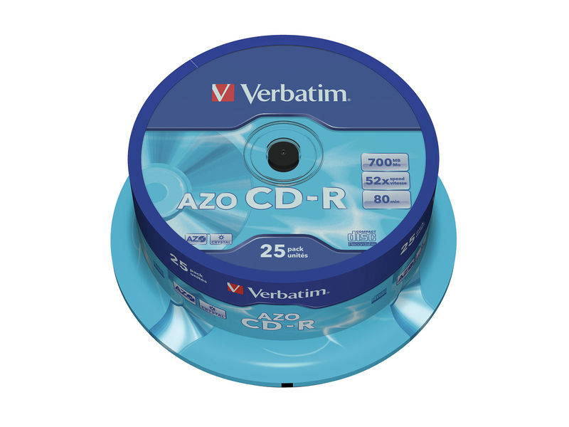 VERBATIM - Cd-R Azo Crystal Bobina 25 ud 700MB 52X 80min (CANON L.P.I. 2€ Incluido) (Ref.43352)