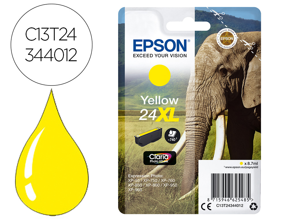 EPSON - cartucho inkjet amarillo CLARIA PHOTO 24XL 740P XP-55/7XX/8XX/9XX (Ref.C13T24344012)