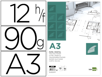 LIDERPAPEL - PAPEL DIBUJO A3 297X420MM 90G/M2 VEGETAL SOBRE DE 12 HOJAS (Ref.PV12)