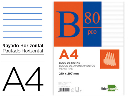 LIDERPAPEL - BLOC NOTAS HORIZONTAL A4 80 HOJAS 60G/M2 ENCOLADO (Ref.PR02)