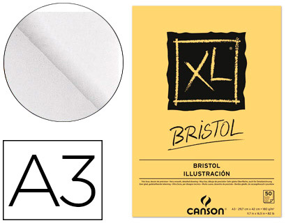 CANSON - BLOC DIBUJO XL BRISTOL DIN A3 EXTRALISO ENCOLADO 29,7X42 CM 50 HOJAS 180 GR (Ref.400039173)