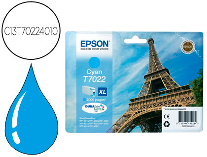 EPSON - Cartuchos ORIGINALES Inyección De Tinta T7022 CYAN 2K (Ref.C13T70224010)