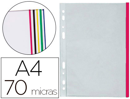 Q-CONNECT - FUNDA MULTITALADRO DIN A4 70 MICRAS PP CRISTAL CON BORDE ROJO BOLSA DE 10 UDS (Ref.KF18051)