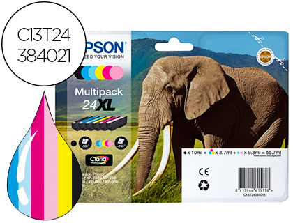 EPSON - INK-JET Nº 24XL XP-55 / 750 /760 / 850 / 860 /950 / 960 MULTIPACK 6 COLORES ALTA CAPACIDAD (Ref. C13T24384011)