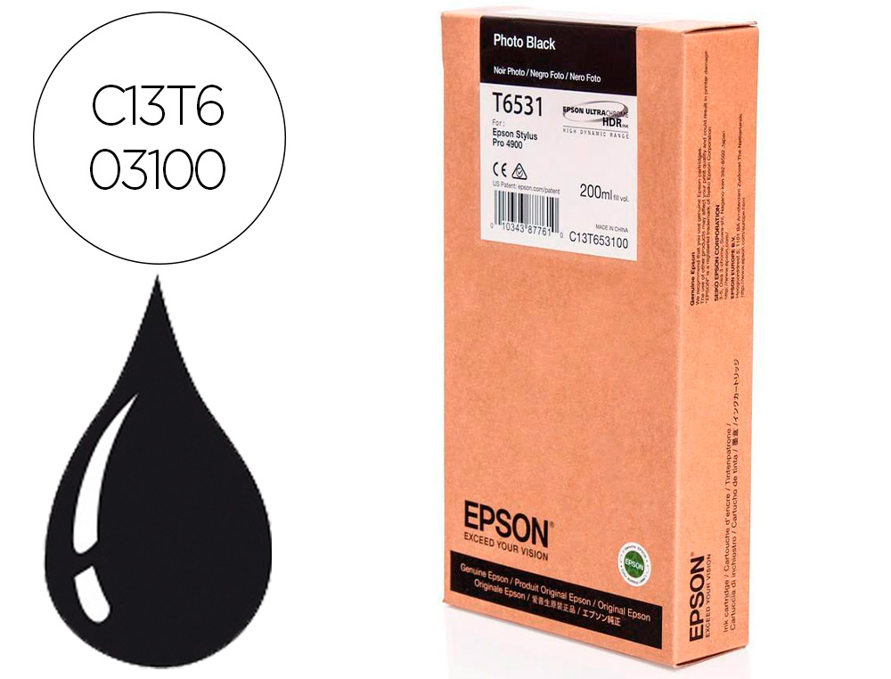 EPSON - Ink-jet gf stylus pro-4900 negro foto 200 ml (Ref. C13T653100)