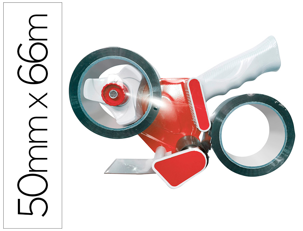 Q-CONNECT - Portarrollo para embalaje para cintas de 66mt x 50mm incluye 2 rollos cinta marron (Ref. KF11268)