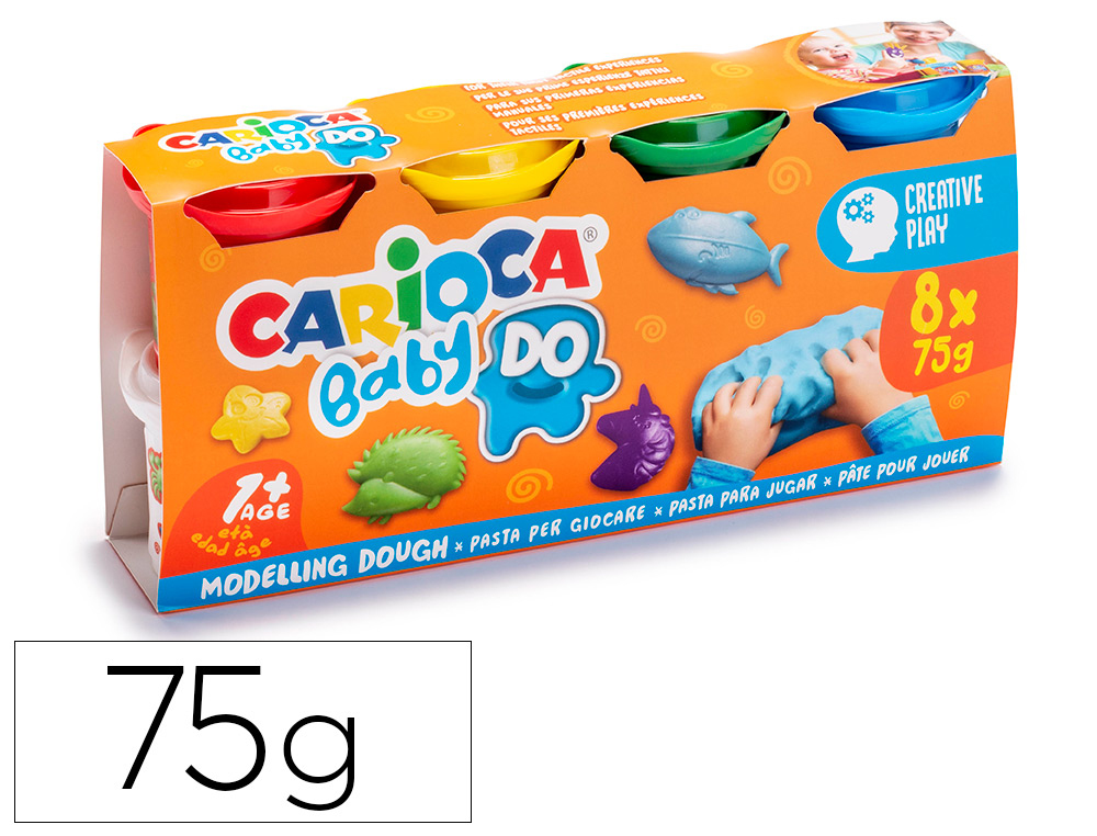 CARIOCA - Pasta de modelar baby dough bote 75 g set de 8 colores surtidos (Ref. 43180)