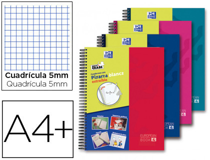 OXFORD - Cuaderno espiral europeanbook 5 write&amp;erase school classic din a4+ 120 hojas cuadro 5 mm con margen (Ref. 400120643)