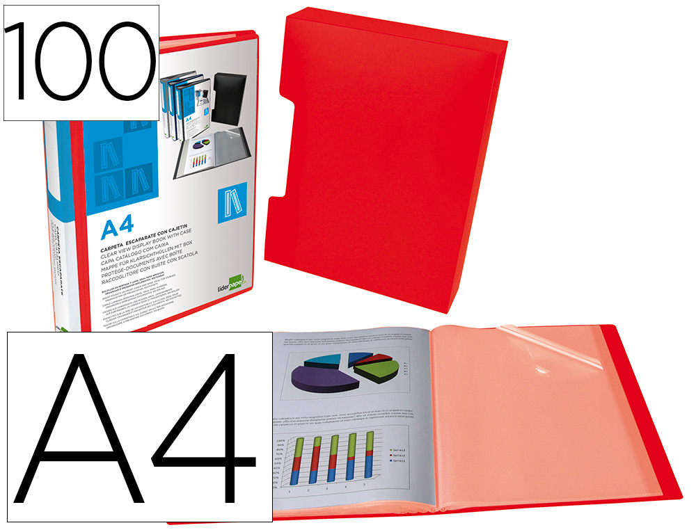 LIDERPAPEL - Carpeta personaliza 100 fundas polipropilenodin A4 rojo translucido con cajetin (Ref. JC09)