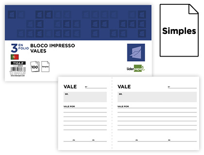 LIDERPAPEL - Talonario vales tres en folio 104 -texto en portugues (Ref. T104-P)