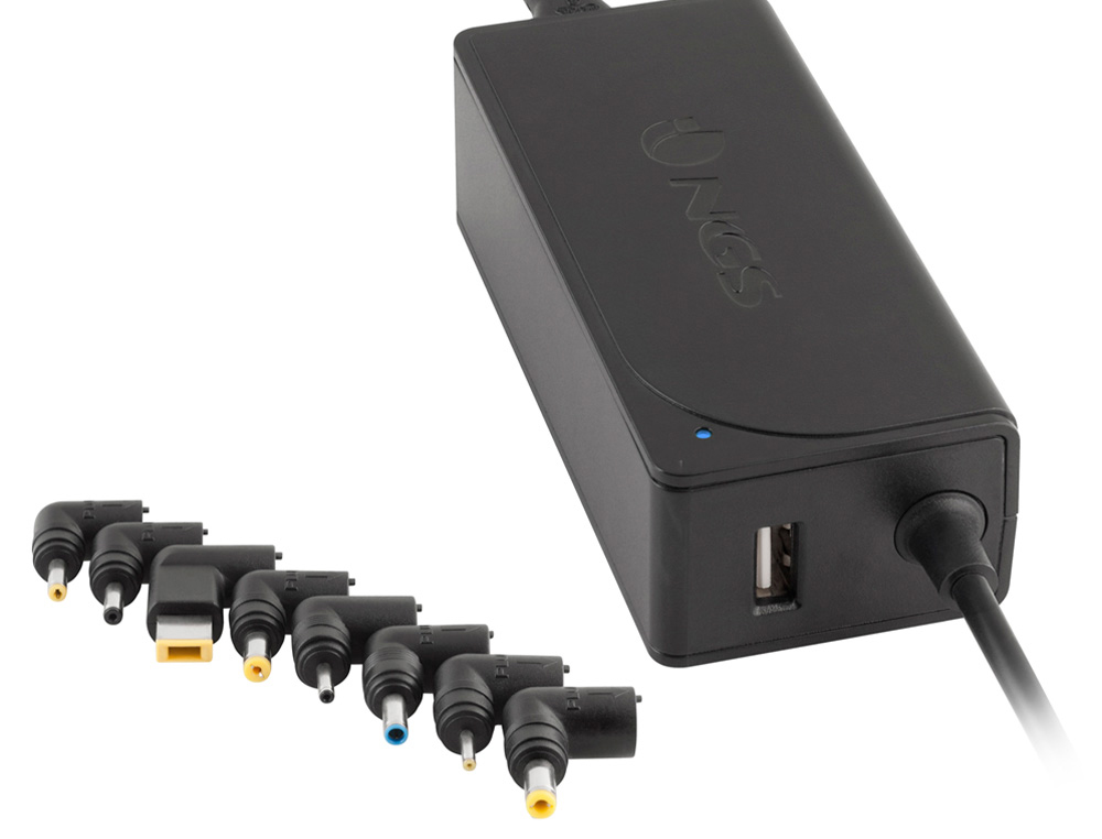 NGS - Adaptador de corriente automatic 90w con 9 adaptadores y salida usb 2a (Ref. W-90)