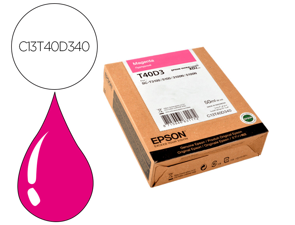 EPSON - Ink-jet ultrachrome xd2 magenta t40d340 sc-t3100 / sc-t5100 50 ml (Ref. C13T40D340)