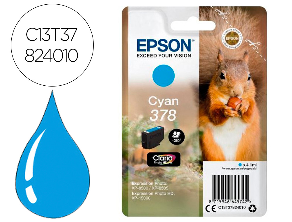 EPSON - Ink-jet 378 expression home xp-8605 / 8606 / xp-15000 / xp-8500 / 8505 cian 360 pag (Ref. C13T37824010)