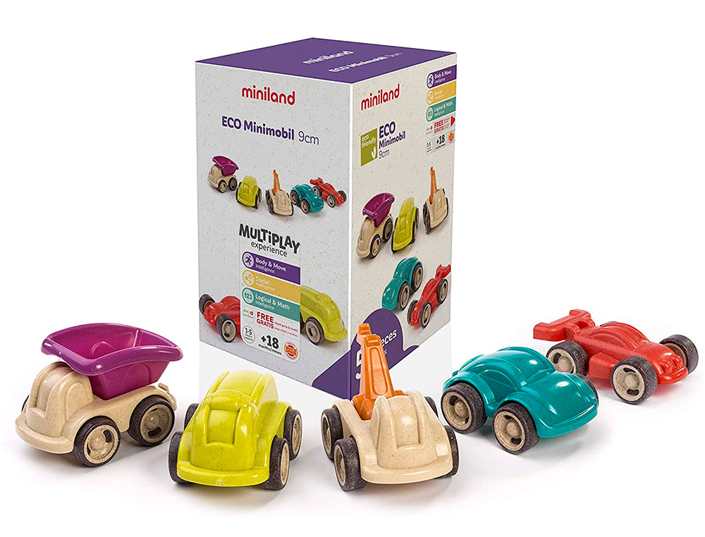 MINILAND - Juego set de 5 minimobiles fabricados en material eco friendly 150x210x150 mm (Ref. 32154)