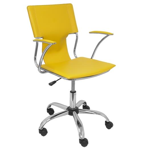 PIQUERAS Y CRESPO - SILLA BOGARRA BRAZOS FIJOS MECANISMO BASICO GIRATORIA 360º ASIENTO Y RESPALDO TAPIZADOS SIMILPIEL AMARILLO (Ref.214AM)