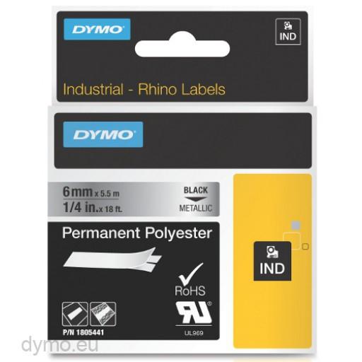 DYMO - RHINO CINTA ID1-6, NEGRO SOBRE GRIS METÁLICO, 6MMX5´5M, POLIÉSTER (Ref.1805441)