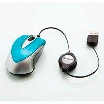 VERBATIM - RATÓN OPTICO DE VIAJE GO MINI. DISEÑO ULTRAPORTÁTIL. CABLE USB RETRÁCTIL. COLOR AZUL TURQUESA (Ref.49022)